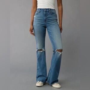 American Eagle Outfitters Blue Distressed Flare Jeans